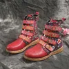 Boots Socofy Women Retro Printed Metal Buckle Soft Leather Zipper Ankel Ladies Shoe 2023 231116