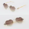 Wholesale Floating frame Rimless Sunglasses for Woman Original White Genuine Horn Sun glasses Luxury Peach Heart Model male and female diamond Cut Sunglasses Hot