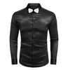 Koszulki męskie królewskie czarne jedwabne satynowe koszulka luksusowa marka Slim Fit Męs