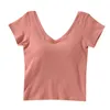 Camisoles Tanks Women Shirts면 짧은 소매 브라 패드 컵 홈 스포츠 티셔츠 v 넥 여름 편안한 탑 여성 탱크 탑