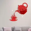 Wanduhren 3D Kaffeetasse Teekanne Selbstklebende Acrylspiegel Uhr Aufkleber für Zuhause Wohnzimmer Dekor Aufkleber