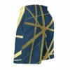 Pantaloncini da uomo Blu scuro e oro Luxe Surf Beach Boardshorts Patchwork Surf Swim Short Pants Linee geometriche