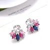 Stud Earrings LUBOV Beautiful Multiple Colors Crystal Flower Rhinestone Colorful Piercing Women Christmas Party