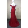 Party Dresses Wine Red Lace Mermaid Off Axel Evening Gowns Lång Sexig diamantklänning för kvinnor 2023 Anpassad