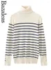 Women's Sweaters 2023 Bazaleas Store Stripe Knitted Sweater Turtleneck Sweatshirts Pullovers Official Clothing