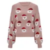 Womens Sweaters Pink Ugly Christmas Sweater Cute Santa Claus Pattern Knitted Autumn Winter Long Sleeve Lace 231115