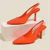 Kleid Schuhe Frauen 9 cm High Heels Pumps Neon Orange Grün Sandalen Dame Slingback Mules Spitze Zehen Mid Heels Party Fetisch Prom Hochzeit Schuhe 231116