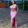 Kvinnors spets långa aftonklänningar plus storlek pärlor snörning tyll formell prom party klänningar aso ebi afrikanska stilar slitage