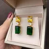 Stud Earrings Fashion Cubic Zirconia Retangle Yellow And Green Earring For Women