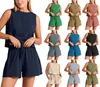 Dames Summer 2 -delige tracksuits Outfits Shorts Sets Mouwloze crop -toptank en hoge taille shorts Romper -zakken