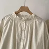 Blusas femininas outono gola flor orelha de madeira camisa de algodão feminino mori gril suporte blusa de manga longa