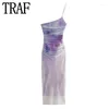 Casual Dresses Purple Slip Bodycon Dress Women Ruched Tulle Long Summer Backless Sexy Off Shoulder Night Party