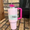 ROZE Flamingo 40oz Quencher H2.0 Koffiemokken Kopjes buiten kamperen reizen Autokop RVS Tumblers Kopjes met siliconen handvat Valentijnscadeau 1:1 Hetzelfde logo GG1116