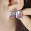 Coussin coupe laboratoire rose diamant boucle d'oreille 925 bijoux en argent sterling fiançailles mariage boucles d'oreilles pour les femmes charme promesse cadeau