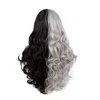 Anime women's fake fur black and white bear cosplay wig black and gray color matching long curly hair with bangs and synthetic fiber hair cap