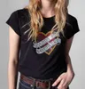 24SS Zadig Voltaire Hot Fashion Tide Tops Women TシャツZV新しいニッチデザイナーコットンTシャツフロントレッドスモールウィングレタープリントシンプルカジュアル汎用短袖Tシャツ