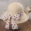 Wide Brim Hats Bucket Hats Élégant Dot Bow Str casquette de soleil pour les femmes été disquette seau Chapeau résistant au soleil large bord voyage plage dames Sombrero Hombre Chapeau YQ231116