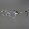 Lunettes de soleil Cadres Haut de gamme Titanium Lunettes Hommes Demi-rectangle Lunettes Cadre Or Argent Gun Gris Myopie Hyperopie Lecture Hommes Optique