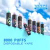 Original waspe puff 8000 vapes descartáveis vape caneta pod dispositivo vape puff 7000 +/7k 9000 baforadas 12k recarregável opcional e vapers de cigarro