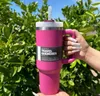 40oz Pink with Logo Tumblers Cup With Handle Insulated Stainless Steel Tumbler Lids Straw Car Travel Mugs Coffee Tumbler Termos Cups ready ship GG1120