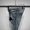 Vrouwen 23 Nieuwe Jeans Washe Rippe Gaten Flockin Letters Enim Broek Mannen Micro-Elastische Broek Esiner Broek Treny Dunne Jeans