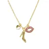 Ketens trendy dame sieraden goudkleur cz schoenen met hoge hakken rode lip schattig mooie hart charme ketting ketting