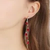 Boucles d'oreilles Style pétales de Rose, Long pompon, pendentif, breloque féminine, bijoux de fête de mariage, accessoire cadeau pour fille