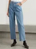 Kadınlar Kot 90'lar Yüksek katlı düz bacak Kadınlar Sonbahar Kış Yüksek Pamuk Pamuk Vintage Denim Pant Ofis Lady Rahat Pantolon Sokak Giyim