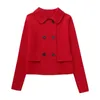 Ternos femininos senhoras vermelho duplo breasted blazer 2023 outono moda escritório elegante lapela colar feminino cabido terno sólido chama