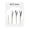 Servis uppsättningar 4st rostfritt stål sked kreativ hammare mönster fruktdessert kaffekniv gaffel 304 guld- och silverbestick set
