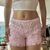 Shorts femininos chronstyle mulheres verão floral laço casual plissado elástico cintura alta calças curtas para praia nightclub club streetwear 2024