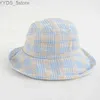 Wide Brim Hats Bucket Hats 10cm Wide Brim Checked Summer Sun Hats for Women Girls Outdoor Sun Protection Fisherman Cap Girls Casual Plaid Bob Panama Hat YQ231116