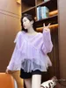 Chandails pour femmes pull violet automne industrie lourde perles dentelle maille couture lâche couleur unie fée haut pull femme