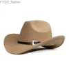 Chapeaux à larges bords Chapeaux de seau rétro simple bande de cuir parent-enfant femmes hommes/enfant enfant laine à large bord Cowboy Western chapeau Cowgirl casquette melon (54-57-61 cm YQ231116