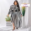 Plus Size Dresses L-4XL 2023 Fall Women Stripe Printing Long Sleeve Irregular Loose Casual Lady Clothing Drop WholesalePlus