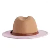 Basker 2023 Tan och Pink Wid Brim Jazz Fedora Hats 2 Two Tone Belt Autumn Winter Vintage Panama Wedding Hat