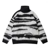 Męskie swetry Zebra Striped Turtleeck Sweater jesienny i zimowe włosy Hair Failal Long Rleeve Kołnierz Jumseater Mash