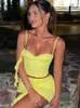 Sukienki robocze Seksowne urocze, żółte uprawy top midi spódnica 2 sztuki kobiety 2023 Summer Fashion Holiday Party Bighclub Y2K Streetwear