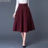 Saias elegante cintura alta longa para mulheres outono inverno lã veludo saia com cinto solto plus size maxi senhoras cáqui vermelho 231115