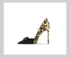 Dress Shoes Genuine Leather Leopard High Heels Flock Women Fashion Shallow Pumps 2023 Design Of