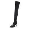 Boots Over Knee Boots Winter New Pointed High Heel Wine Cup Elastic Socks Rhinestone Buckle Women's Thin