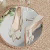 Dress Shoes Rimocy Luxury Shiny Crystal Wedding Shoes Women Pearl Bowknot Thin Heels Pumps Woman Shining Pointed Toe High Heel Bridal Shoes 231116