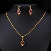 Wedding Jewelry Sets Kpop Purple Set Pendant Necklace Earring Gift For Women Engagement yellow GoldSilver Color Trendy Women Jewelry PE204 231115