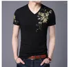 Heren t shirts heren shirt met korte mouwen mode slanke dunne 2023 zomer tops tees mannen v-neck trend geprinte bloemen half zde3172