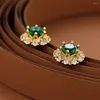 Stud Earrings Luxury 18K Gold Plated Round Cut Green Zircon Exquisite Crystal May Birthstone Jewelry For Women