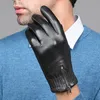 Fem fingrar handskar mäns äkta läderhandskar riktiga fårskinn svart förtjockande pälshandskar skärm touch med blixtlås vinter varma vantar g617 231115