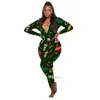 Outono inverno feminino macacões macacão natal impresso designer pijama onesies moda manga longa com decote em v casa wear bodysuit