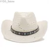 Wide Brim Hats Bucket Hats Fashion Str Western Cowboy Hat Handmade Beach Sun Hat For Man Woman Wide Curling Brim Cap Sun Protection Party Outdoor Hats YQ231116