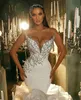 Роскошное свадебное платье-русалка 2024 с v-образным вырезом и многоуровневыми оборками, длинный шлейф, расшитый бисером, атласное платье из органзы для невесты, платье невесты из Саудовской Аравии, Vestido De Noiva Robe De Mariage