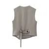 Dames tweedelige broek zomerpak vest blazers jas mouwloze cropped top effen streetwear modesets ins damesblazer